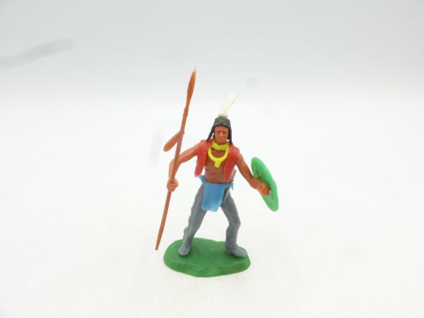Elastolin 5,4 cm Indianer stehend mit Speer + Schild