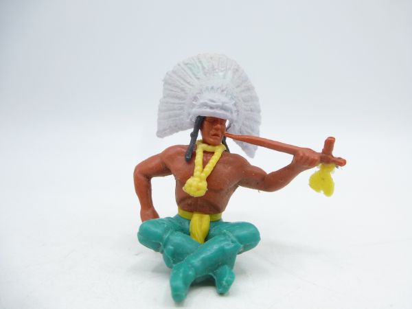 Timpo Toys Indianer 3. Version, Häuptling sitzend mit Friedenspfeife