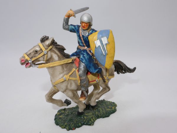 Elastolin 7 cm Norman with sword on horseback, no. 8857, painting 1, blue