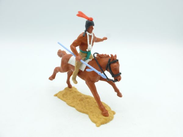 Timpo Toys Indianer 2. Version reitend, Speer unten haltend