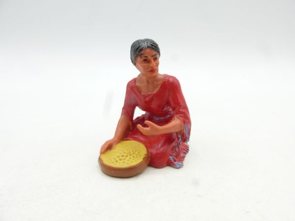 Elastolin 7 cm Indianerin mit Schüssel, Nr. 6832, rot - Originalbemalung