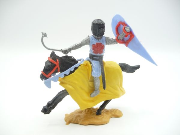 Timpo Toys Medieval knight on horseback, light blue/black with morning star