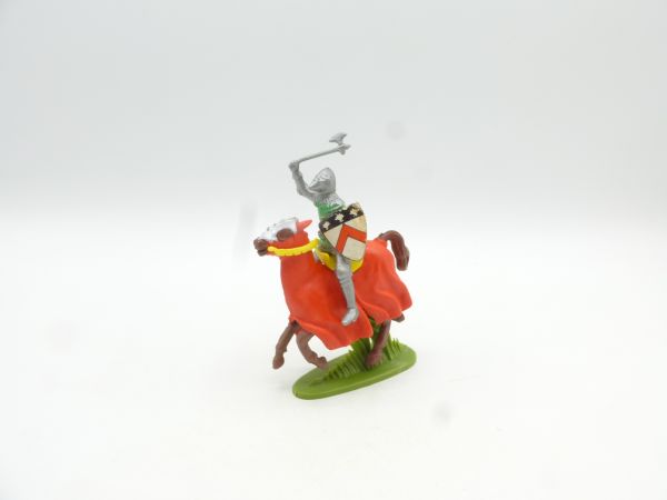 Britains Swoppets Knight riding with battleaxe + shield, red blanket (HK)
