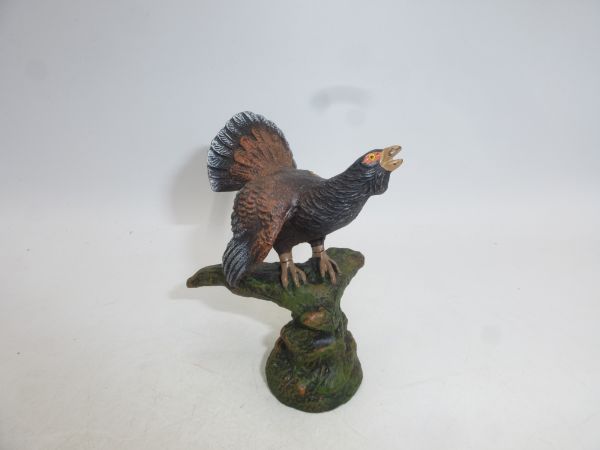 Elastolin Composition Capercaillie on tree trunk - 1 wing missing