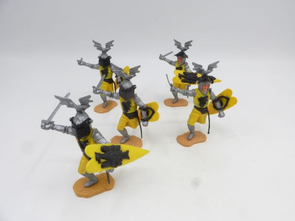 Timpo Toys 6 Visierritter laufend, gelb/schwarz - Schildschlaufen ok