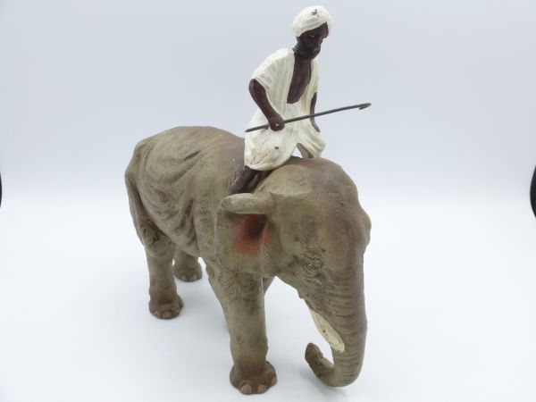 Großer Masse-Elefant mit Reiter / Mahout, Höhe (ohne Reiter) 12 cm