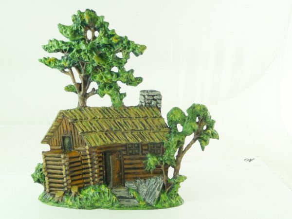 Elastolin Composition Log house with oak tree - great reproduction of resin