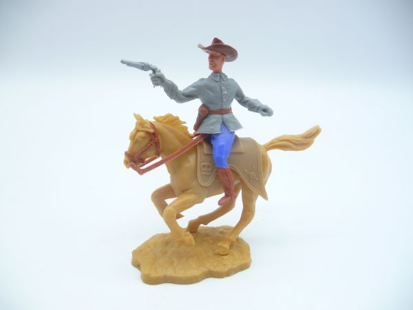 Timpo Toys Confederate Army soldier 1st version riding, officer firing pistol - great horse