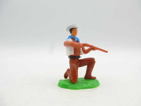 Elastolin 5,4 cm Cowboy kniend mit Gewehr - seltenes hellblaues Halstuch