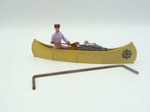 Timpo Toys Canoe with trapper + cargo, sand yellow with black emblem