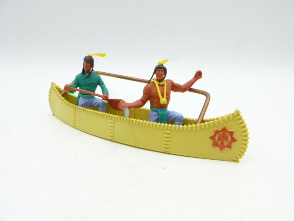 Timpo Toys Canoe with 2 Indians, beige/yellow with red emblem