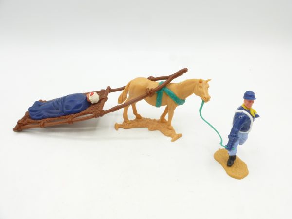 Timpo Toys Union Army soldier with wounded travois (blue blanket)