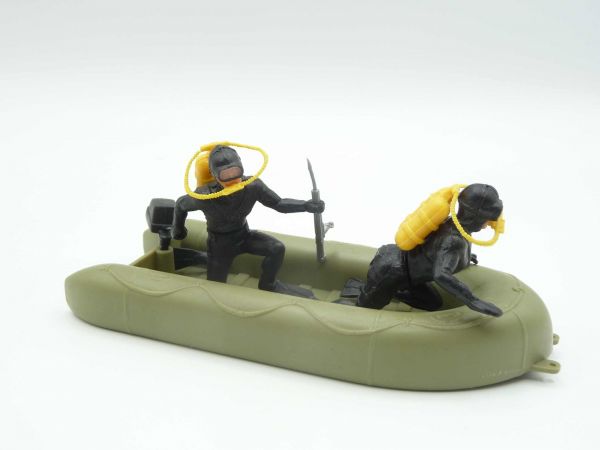 Timpo Toys Dinghy with frogmen (yellow bottles)
