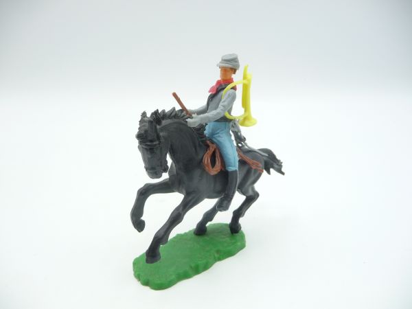 Elastolin 5,4 cm Confederate Army soldier on horseback with trumpet + rifle
