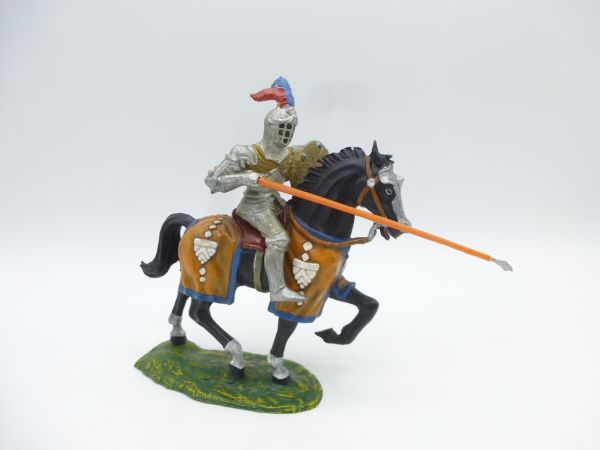 Elastolin 7 cm Knight on horseback, lance down, No. 9866 - great painting