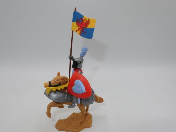Timpo Toys Visor knight on horseback with flag (paper) on armoured horse