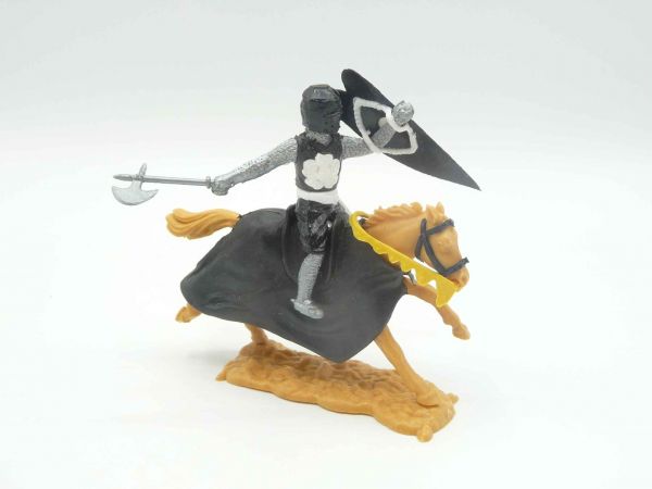 Timpo Toys Mittelalterritter schwarz/weiß zu Pferd mit weißer Schwertscheide