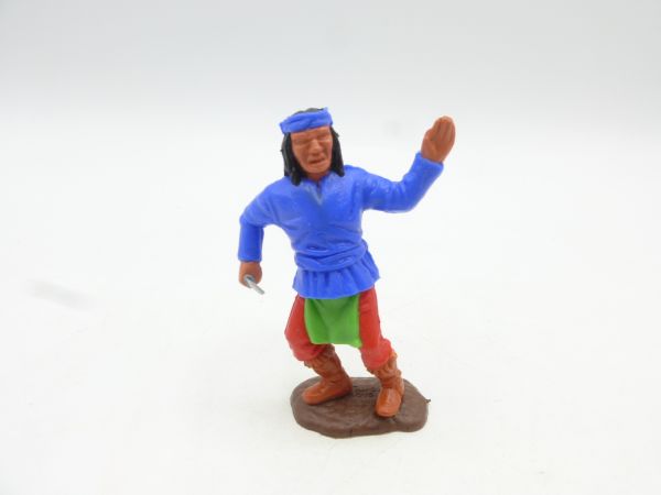 Timpo Toys Apache standing with knife, medium blue - nice base plate