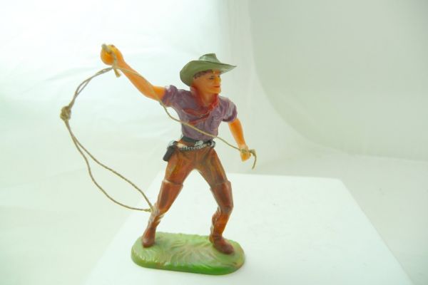 Elastolin 7 cm Cowboy with lasso, No. 6978 - chaps in rare colour