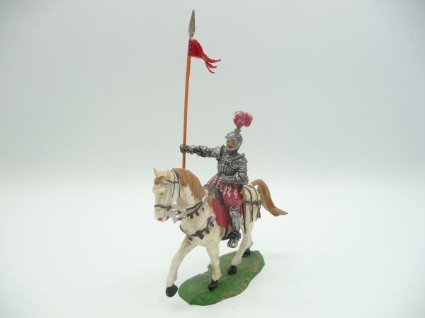 Elastolin 7 cm Flag bearer on walking horse, No. 9087 - nice figure