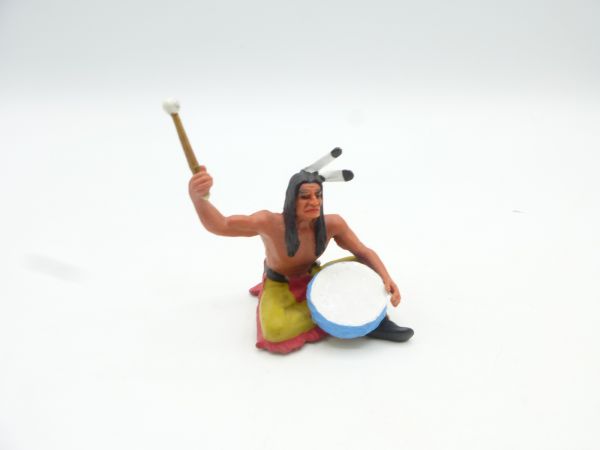 Elastolin 7 cm Indianer sitzend mit Trommel, Nr. 6836 - schöne Figur