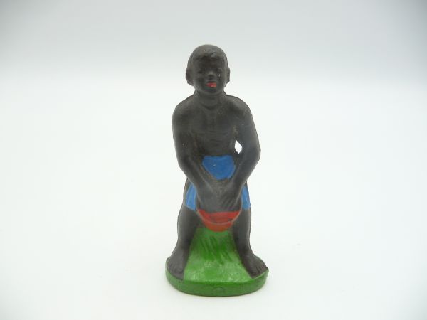 African with drum, blue loincloth, drum red
