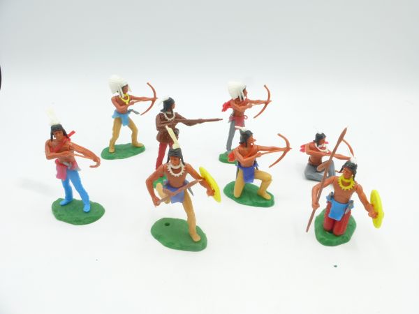 Elastolin 5,4 cm Satz Indianer zu Fuß (8 Figuren), alle mit zusätzlicher Waffe im Gurt