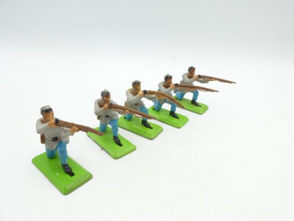 Britains Deetail 5 Southerners kneeling and firing (1 loose arm, 1 fixed arm)