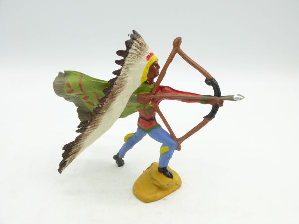 Merten Indian running with bow + long feather headdress