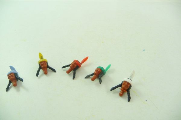 Timpo Toys 5 Köpfe für Squaws (Feder grün, weiß, hellblau, rot, gelb)
