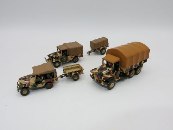 Roco Minitanks 3 Fahrzeuge mit 2 Anhängern mit Tarnfleckbemalung