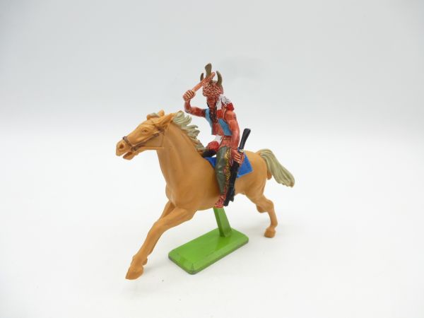 Britains Deetail Medicine man riding with tomahawk + rifle