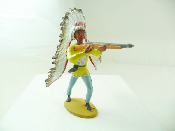 Merten 6,5 cm Indian chief standing firing, with long feather headdress