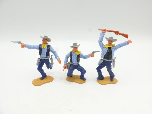 Timpo Toys 3 Cowboys mit 3 verschiedenen seltenen Unterteilen