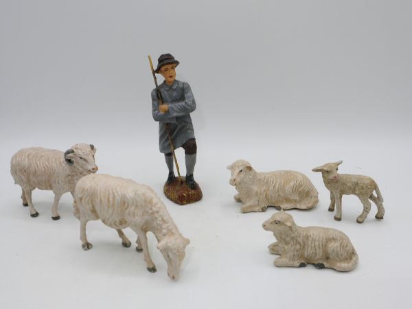 Elastolin Masse Shepherd with small flock of sheep - early figure (shepherd)