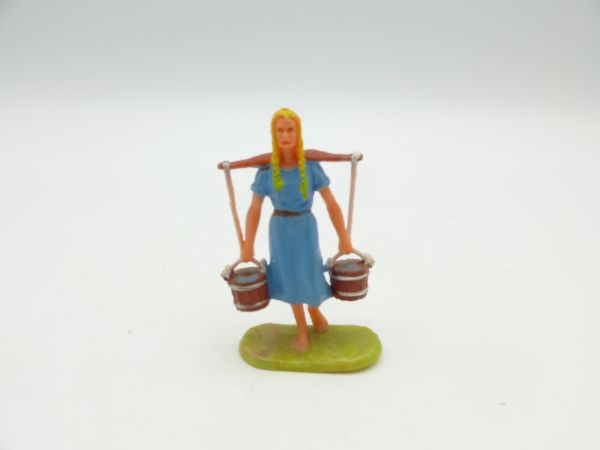 Elastolin 4 cm Woman with 2 buckets, No. 9658 - great rare figure, good condition