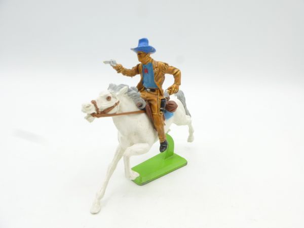 Britains Deetail Cowboy riding, pulling 2 pistols - rare horse