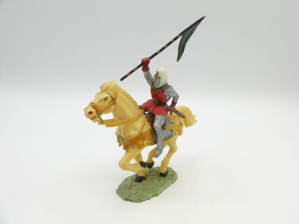 Starlux Medieval knight riding with flag + sword - early painting
