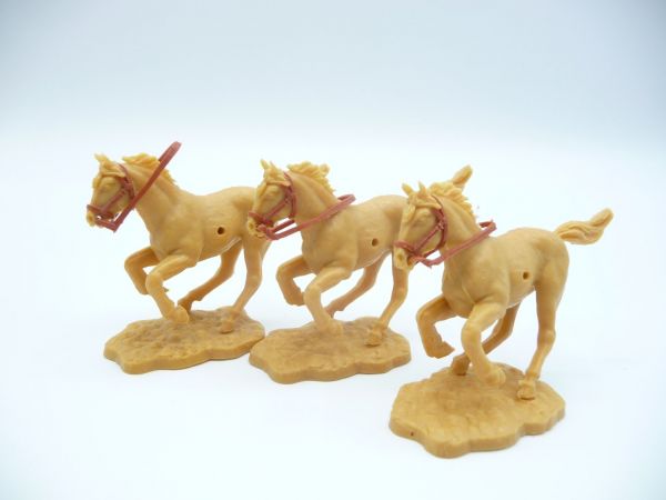 Timpo Toys 3 Pferde kurz galoppierend, beige-braunes Zaumzeug