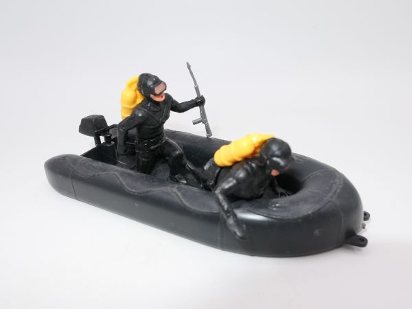 Timpo Toys Rubber dinghy, black with diver (yellow bottles)