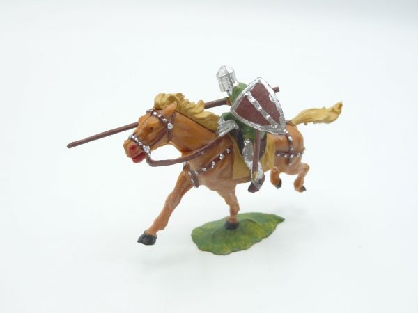 Elastolin 4 cm Norman with lance on horseback, no. 8855, green