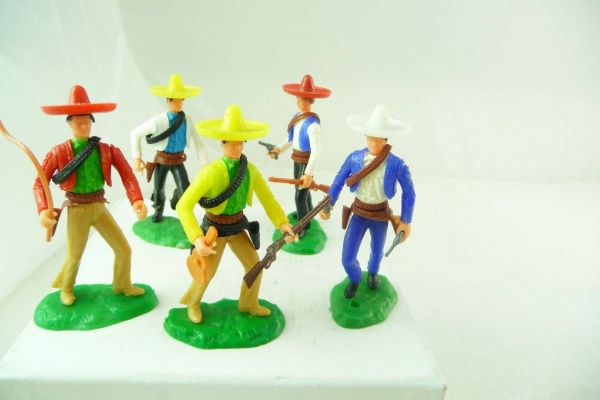 Elastolin 5,4 cm 5 Mexicans on foot in different positions + weapons