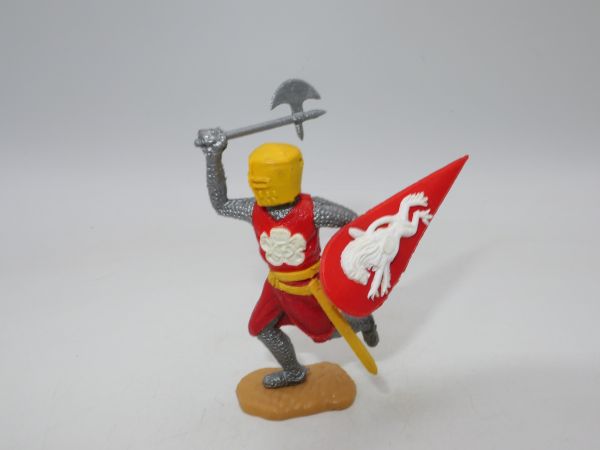 Timpo Toys Pot helmet knight running, red/white with battle axe