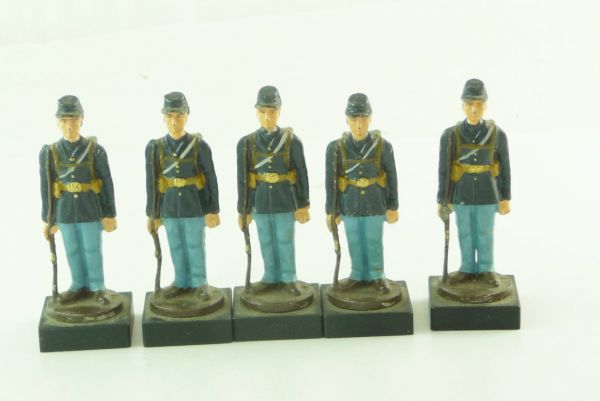 Group of civil war soldiers of metal, 5 Union Army soldiers