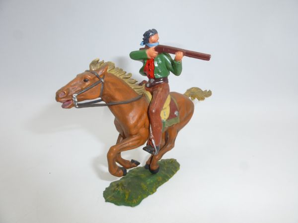 Elastolin 7 cm Bandit zu Pferd mit Gewehr, Nr. 7000