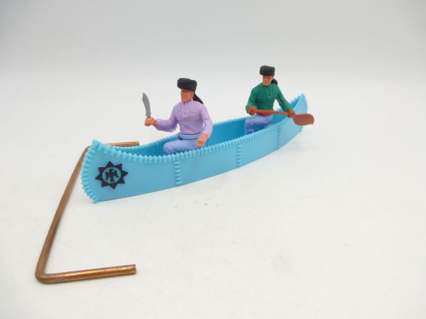 Timpo Toys Canoe (blue with blue emblem) with 2 Trappers