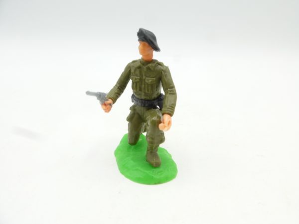 Elastolin 5,4 cm Soldat kniend mit Pistole, schwarzes Barett - extrem selten