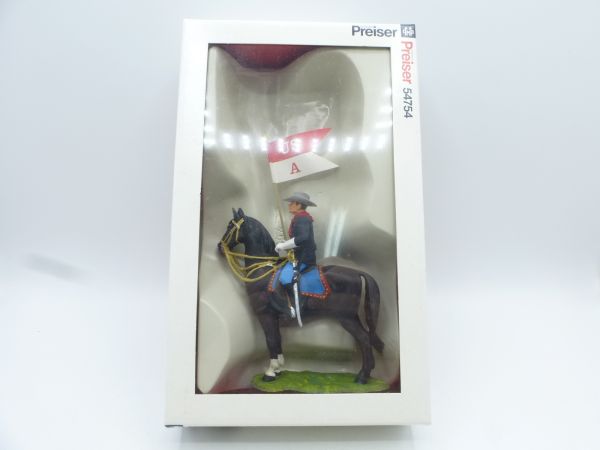 Preiser 7 cm US cavalryman on horseback with pennant, No. 7032 - orig. packaging