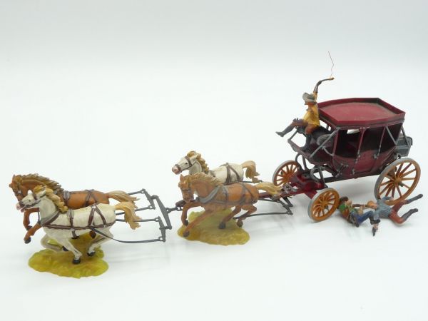 Elastolin 4 cm 4-horse stagecoach with coachman + 2 passengers