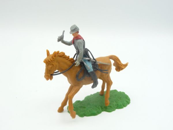 Elastolin 5,4 cm Confederate Army soldier riding with pistol + sabre - great horse